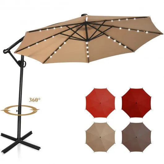 10FT 360° Rotation Solar Powered LED Patio Offset Umbrella-Beige