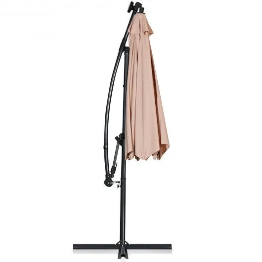 10FT 360° Rotation Solar Powered LED Patio Offset Umbrella-Beige