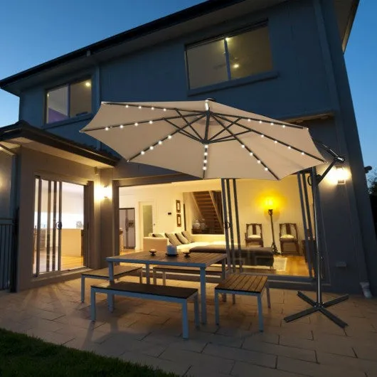 10FT 360° Rotation Solar Powered LED Patio Offset Umbrella-Beige