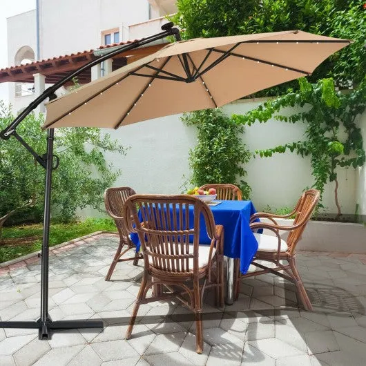 10FT 360° Rotation Solar Powered LED Patio Offset Umbrella-Beige