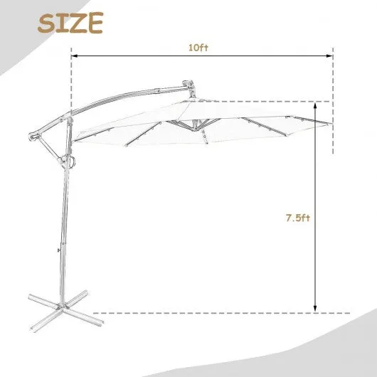 10FT 360° Rotation Solar Powered LED Patio Offset Umbrella-Beige