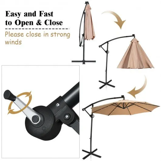 10FT 360° Rotation Solar Powered LED Patio Offset Umbrella-Beige