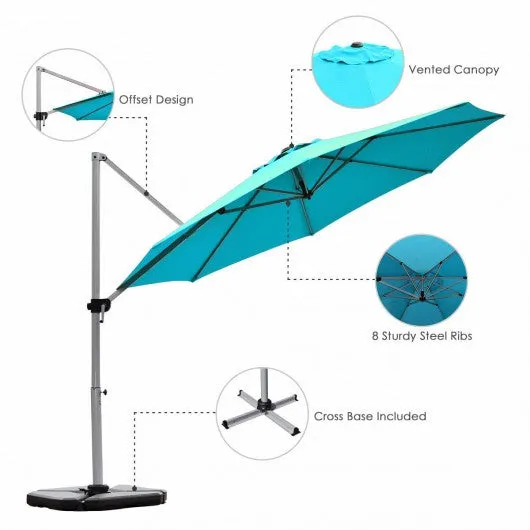 11' Patio Offset Cantilever Umbrella 360° Rotation Aluminum Tilt-Blue