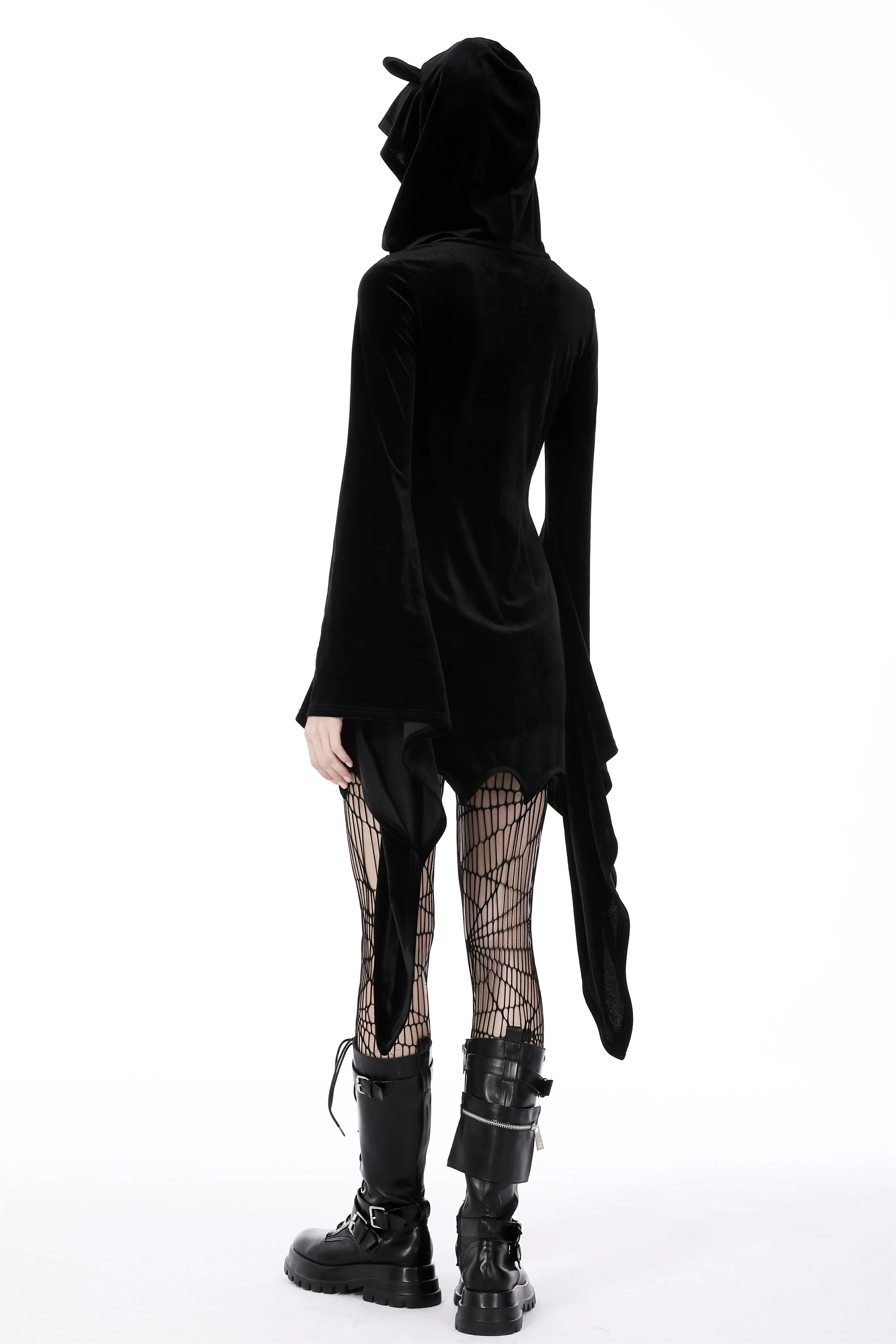 Cat ear bell sleeves hooded zip dress DW750