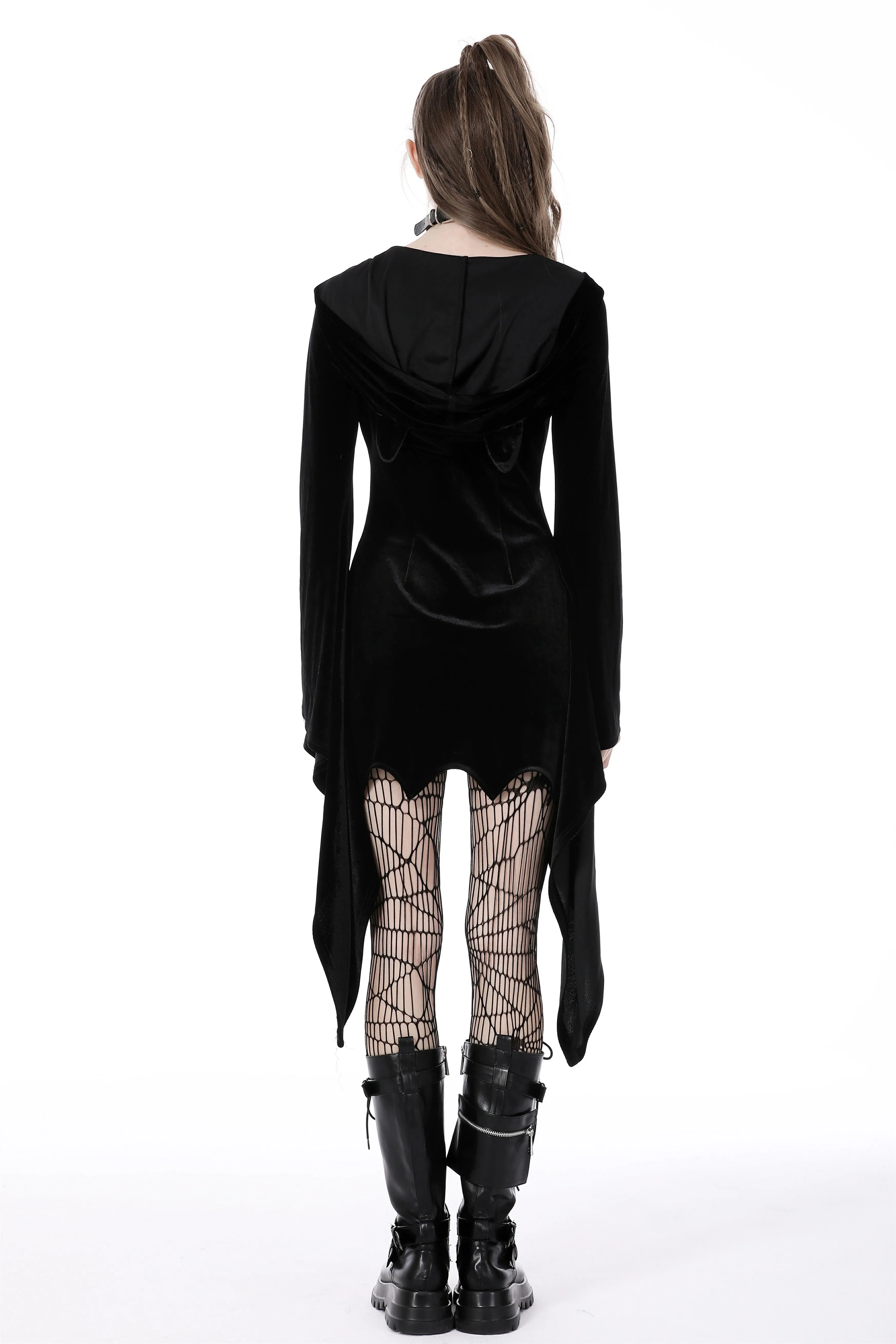 Cat ear bell sleeves hooded zip dress DW750
