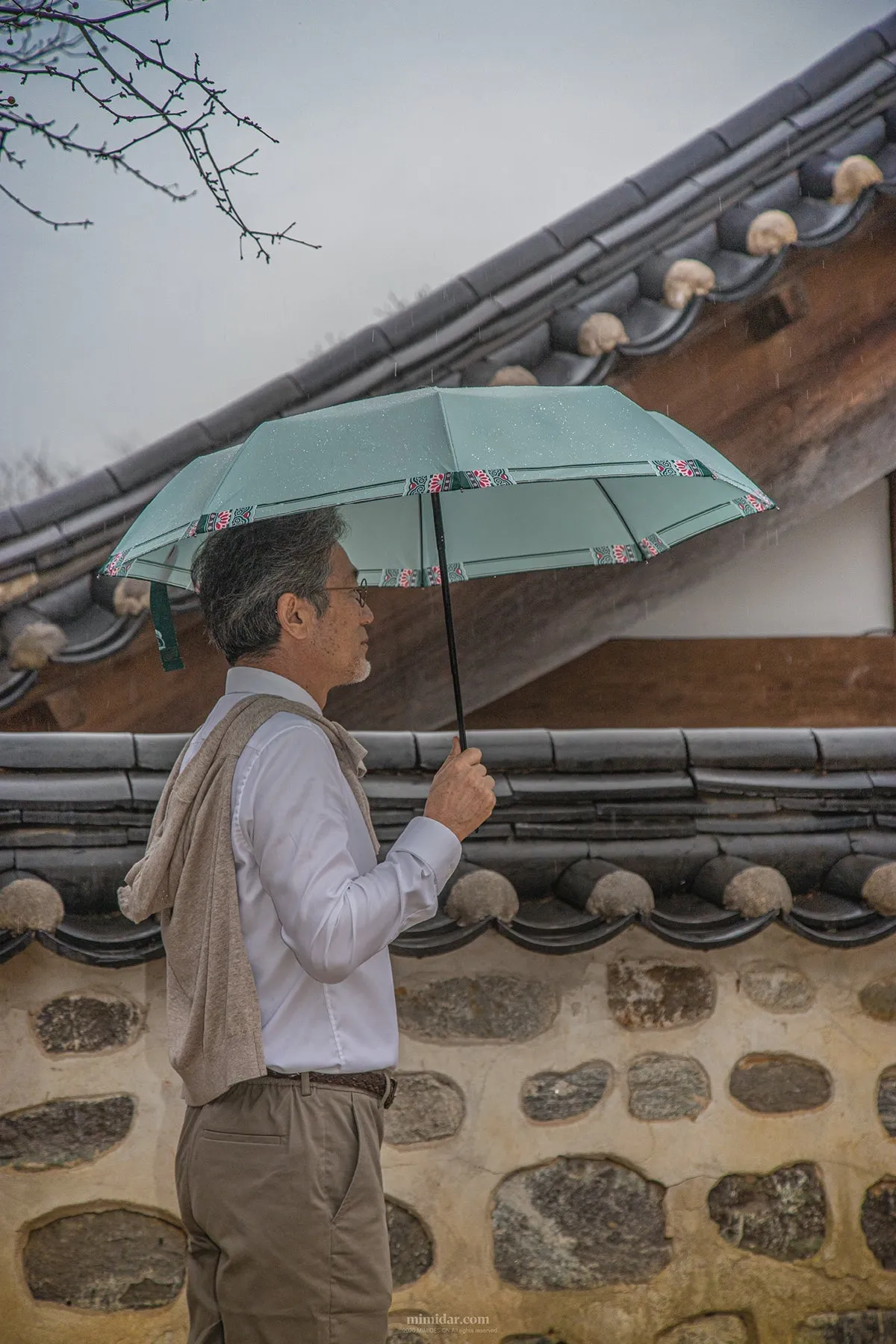 Folding Umbrella "Dancheong" - Celadon Green