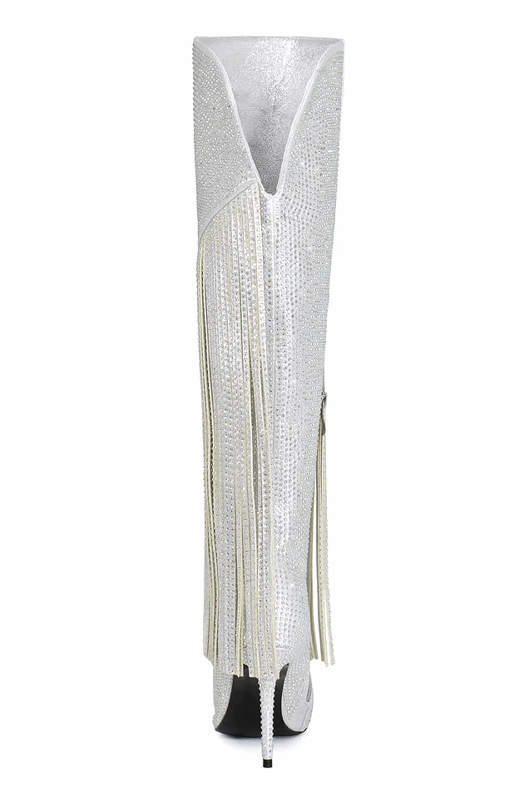 Rhinestone stiletto boots with fringed