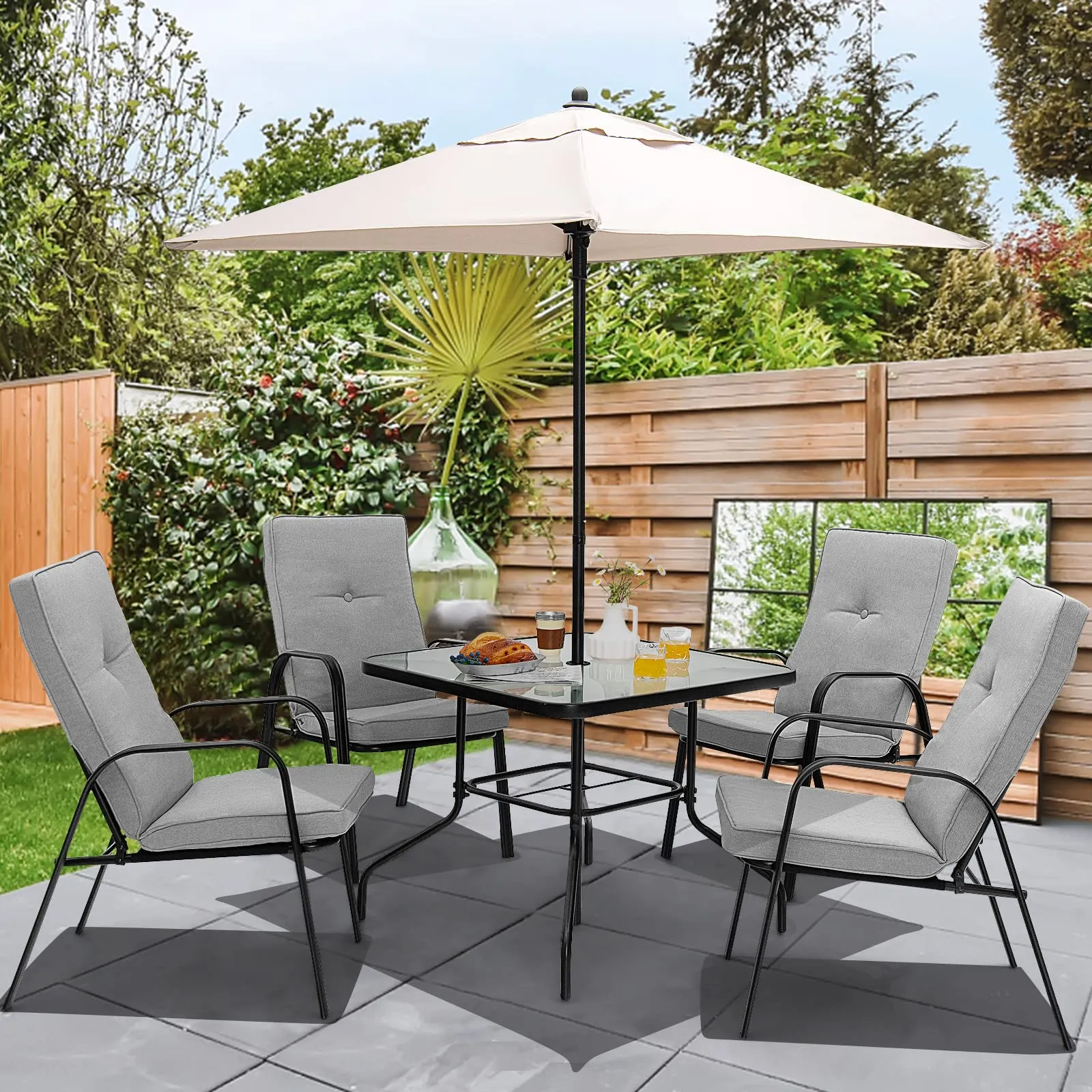 TANGKULA 5 FT Patio Umbrella, Outdoor Table Market Umbrella with Quick-Release Button