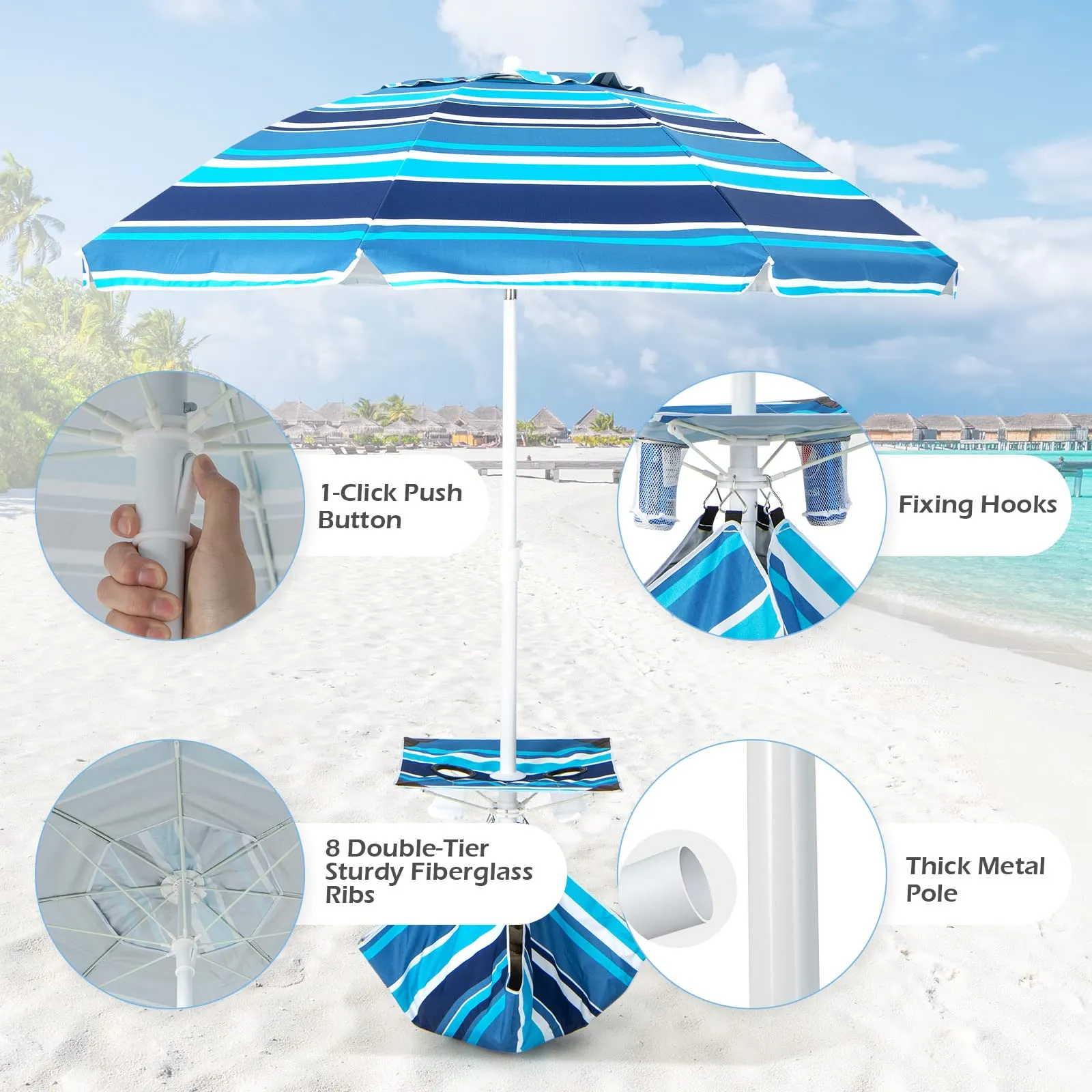 Tangkula 6.5 FT Beach Umbrella with Table, Windproof Ventilated Sunshade Shelter with Tilt Mechanism