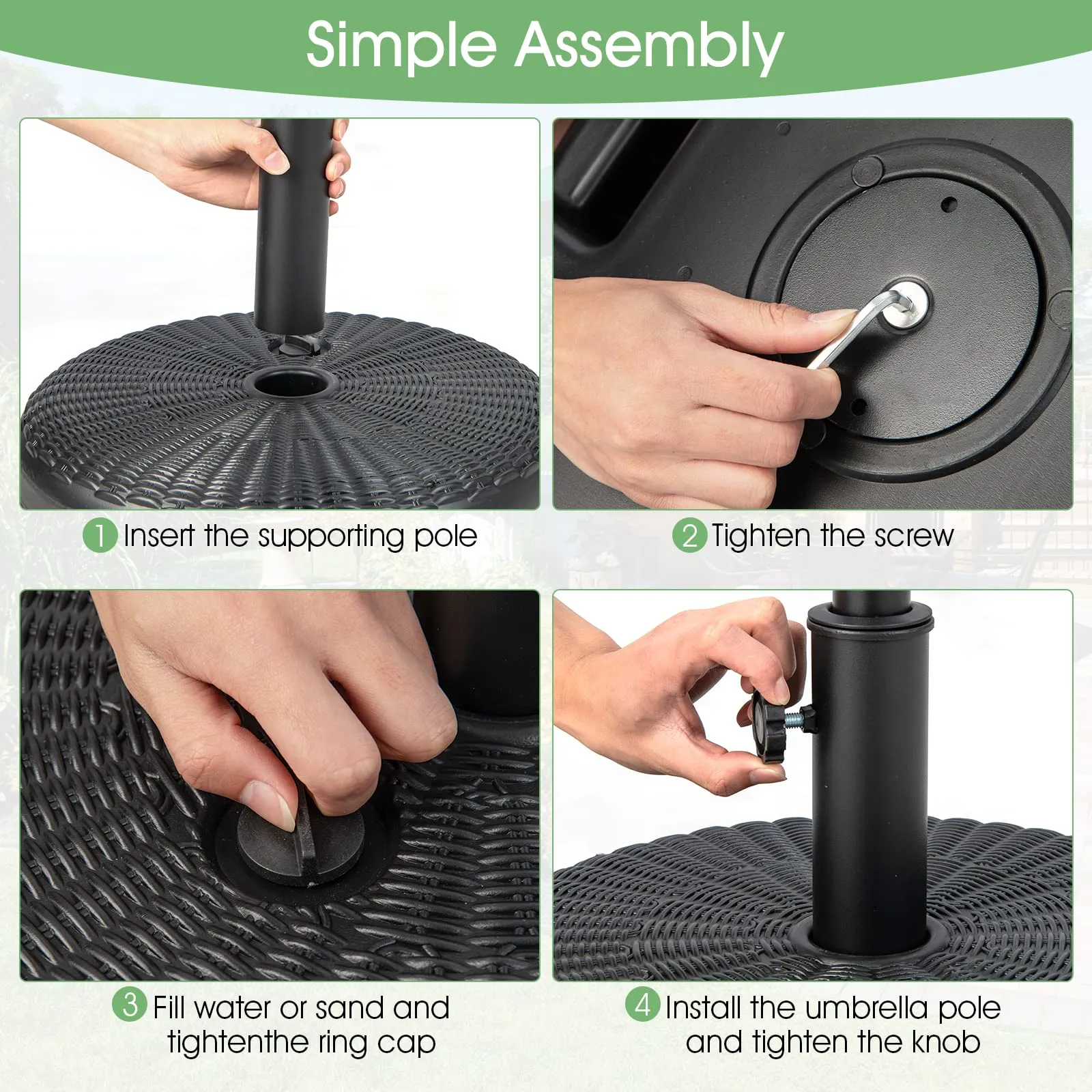 Tangkula Fillable Umbrella Base Stand, Water & Sand Filled 66 lbs Heavy-Duty Patio Umbrella Weighted Stand