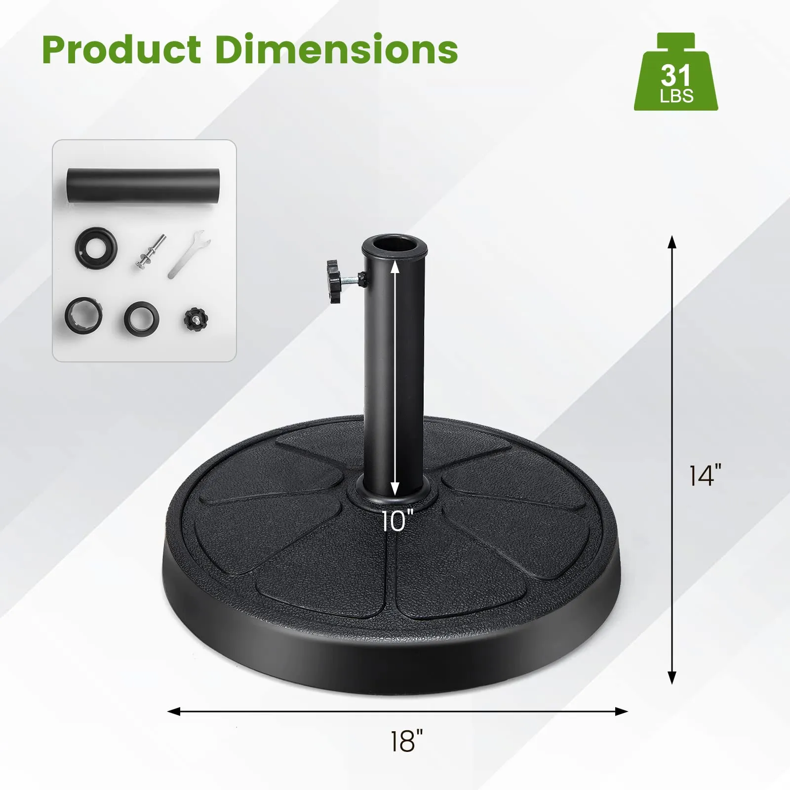 Tangkula Umbrella Base, 31 lbs Capacity Heavy-Duty Patio Outdoor Round Umbrella Stand for 9 ft Umbrella